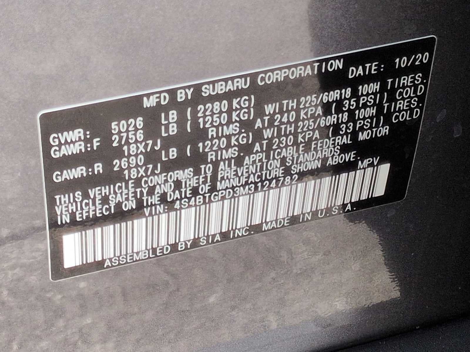 Subaru Outback Touring XT 2021