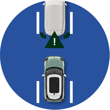 Un icono avisa a un MINI de que se está acercando demasiado al coche que le precede.