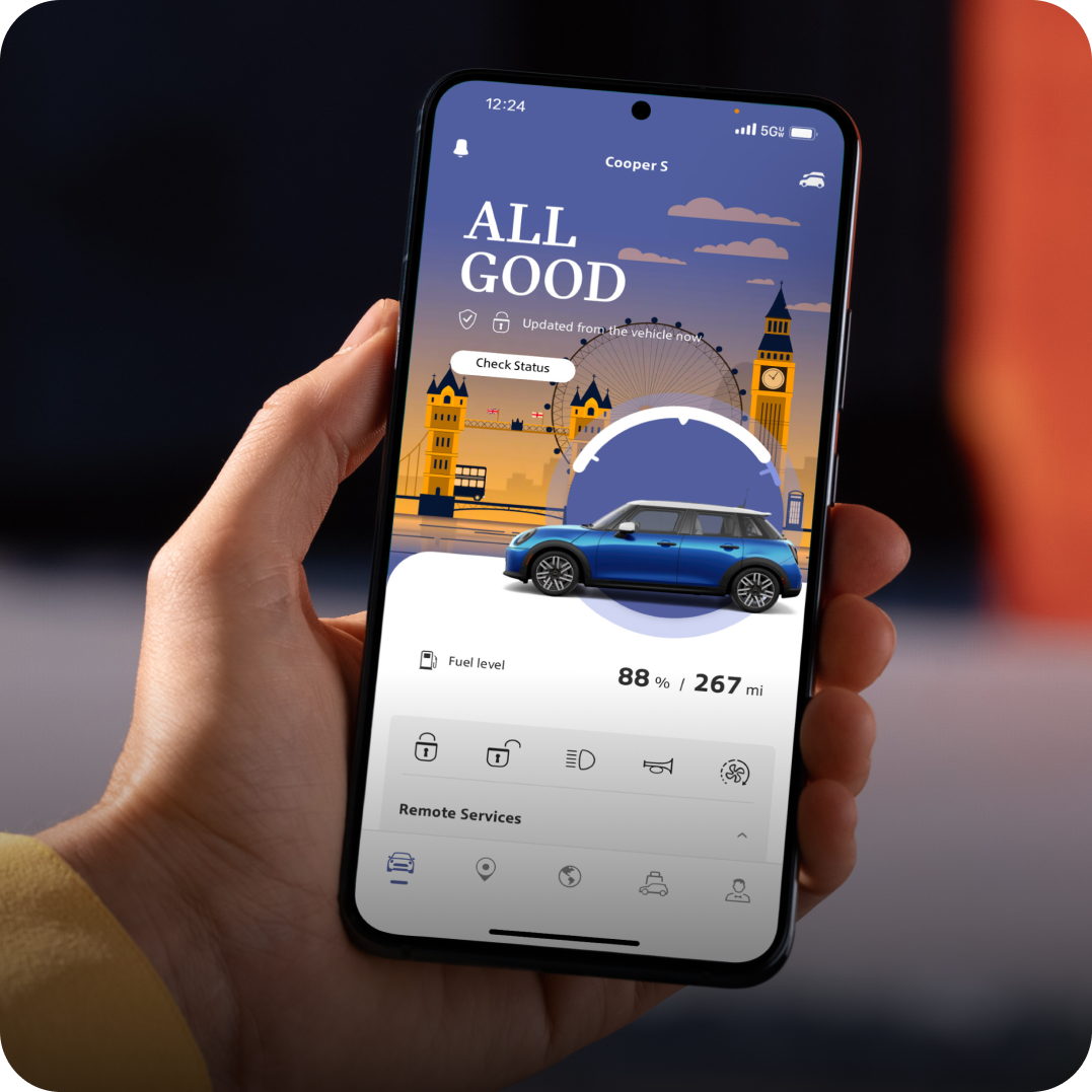 Un teléfono abierto a la aplicación MINI.