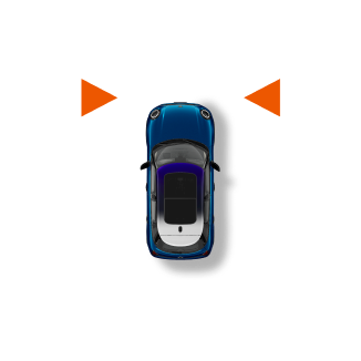 Un icono con triángulos rojos advierte al MINI de que debe permanecer en su carril.