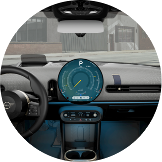 Una vista centrada del salpicadero del MINI Cooper S 4 Puertas con especial atención a la pantalla OLED MINI y a la barra MINI Toggle.