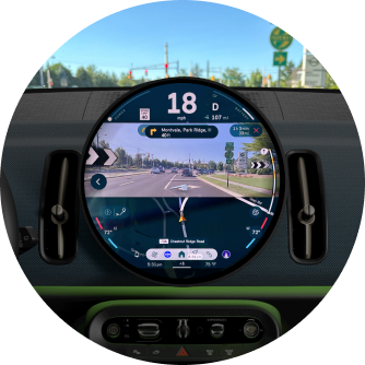 MINI Navigation AR se muestra en la pantalla OLED MINI.