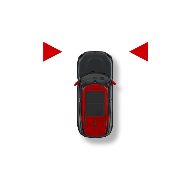 Un icono con triángulos rojos advierte al MINI de que debe permanecer en su carril.